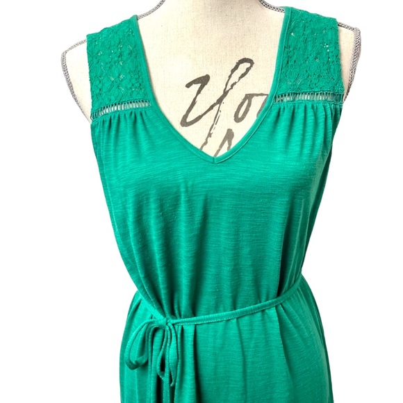 Joe Fresh Green Sleeveless Lace Design Belted Midi Dress (L) - Picture 2 of 8